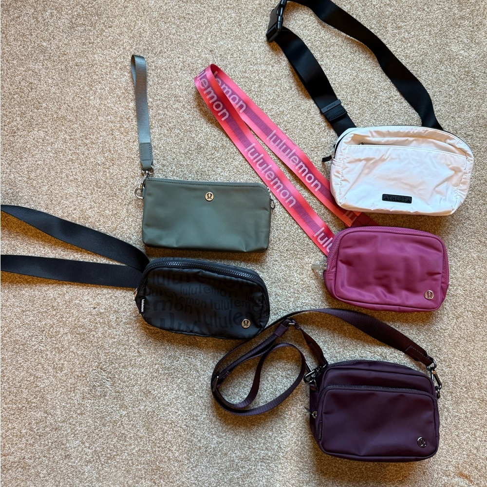 Lululemon Crossbody Bag, two Lulu belt bags, 1 lulu clutch and 1 Athleta bag!!